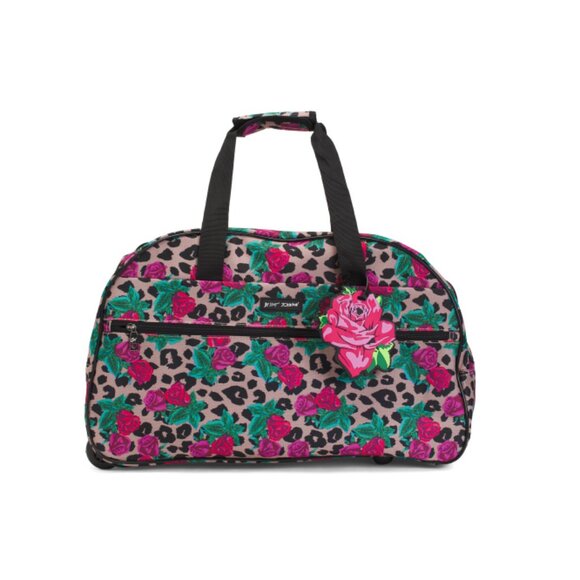 BETSEY JOHNSON Multicolor 22in Leopard Rose Wheeled Duffle - Picture 1 of 2